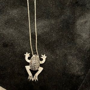 Diamond/Sapphire 18 inch frog pendant Sterling/ Silver